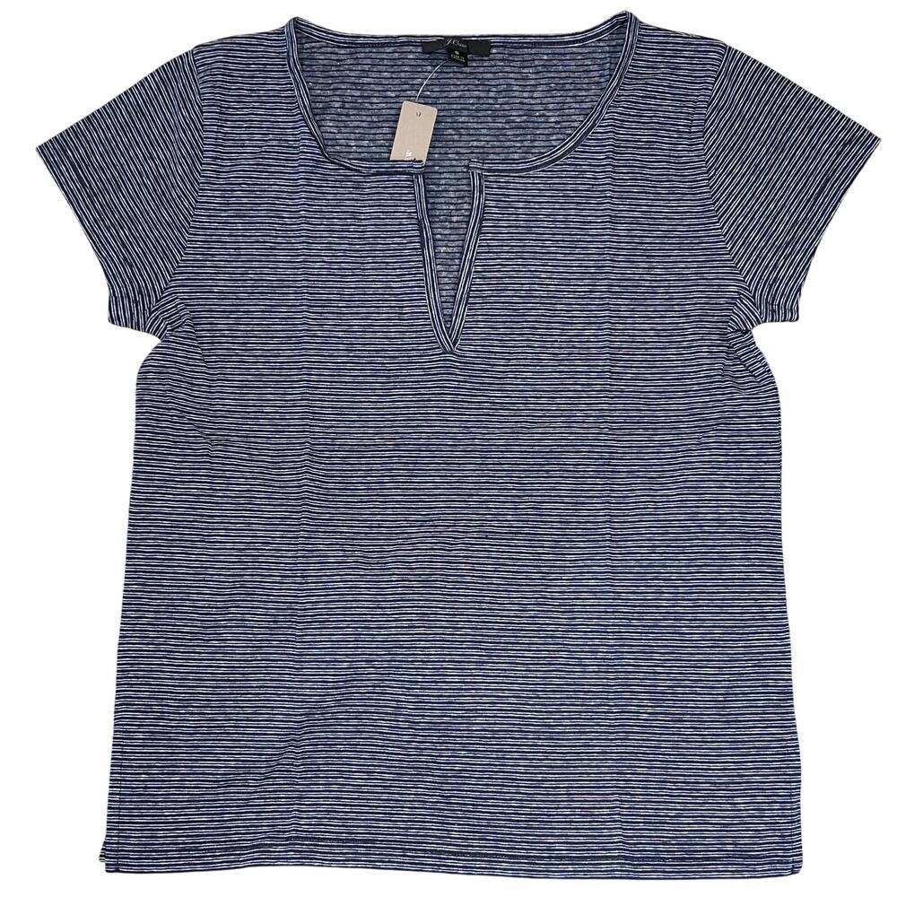 NWT J. Crew Split Neck Navy Stripe Split Neck Tee - SIZE SMALL